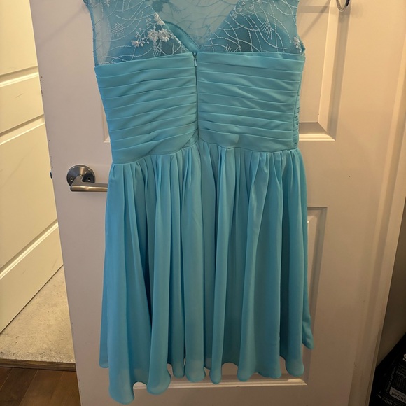 Blue Lace Cap Sleeves Chiffon Party/Prom Dress - Picture 3 of 9
